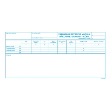 Záznam o prevádzke vozidla náklad.dopravy 2/3 A4 100list kopia