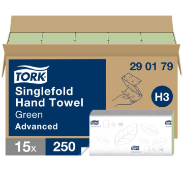 Papierové utierky skladané ZZ/C 2-vrstv. TORK Singlefold Advanced zelené H3 (15 bal.)