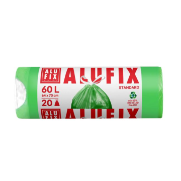 Vrecia na odpadky zaťahovacie 60 l / 20 ks, 15mic., 64 x 70 cm, zelené, HDPE