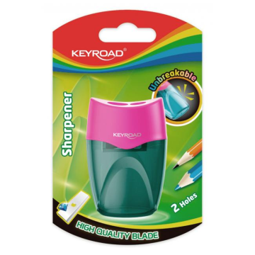 Strúhadlo KEYROAD plastové s dvomi otvormi blister mix farieb