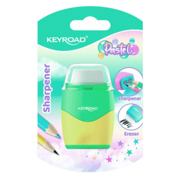 Strúhadlo KEYROAD Pastel color collection! plastové s dvomi otvormi, gumou blister mix farieb