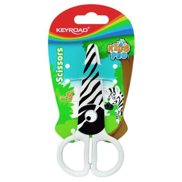 Školské nožnice KEYROAD, blister, motív zebra, biele a čierne