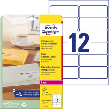 Adresné etikety 99,1 x 42,3 mm, 300 ks, transparentné