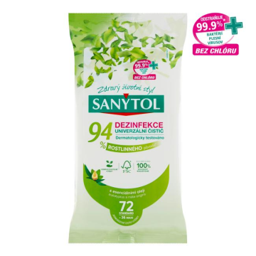 Sanytol čistiace utierky 94 % rastlinného pôvodu 72ks