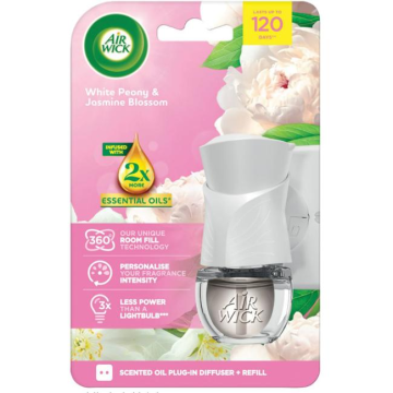 Air Wick elektrický osviežovač + náplň 19 ml Biele kvety Pivónia