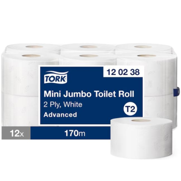 Toaletný papier 2-vrstv. TORK Mini Jumbo 20 cm, návin 170 m, prim., biely T2 (12 ks)