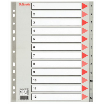 Plastový rozraďovač Esselte 1-12 maxi sivý