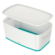 Úložný box s vekom Leitz MyBox, veľkosť S biela/ľadovo modrá